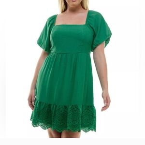 Spring Green Square Neck Causal Dress